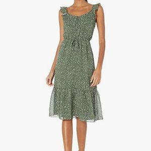 NWT Jack by BB Dakota First Instinct Green Leopard Print Midi Ruffle Dress Small